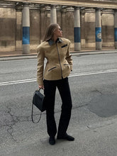 LIZAKOSHT  -  Casual Lapel Patchwork Coat Women Chic Long Sleeve Pockets Zipper Slim Fit Jacket 2025 Autumn Lady Daily Commute Outerwear